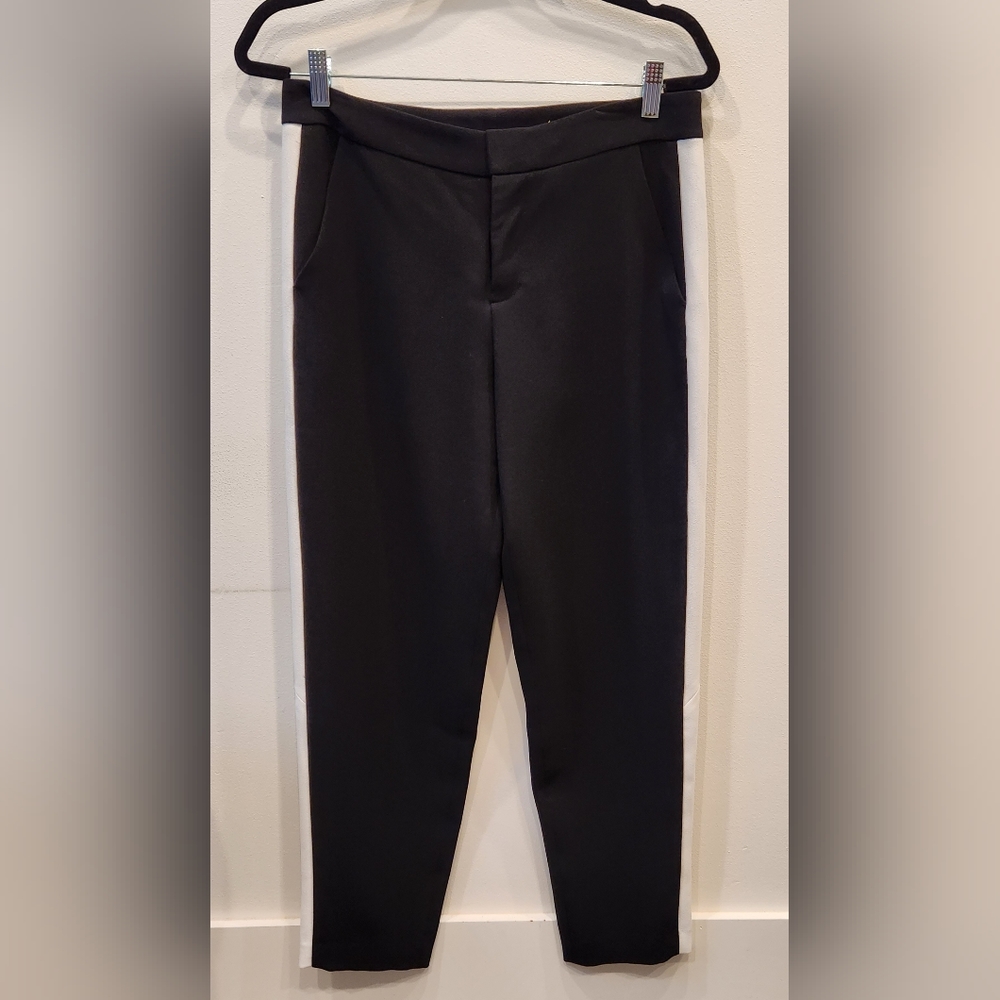 Club Monaco Straight Leg Tapered Trousers, Black with White Stripe, Size…
